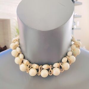 Vintage Artificial Pearl Beads Two Layers Gold-Tone Necklace Women Beads Jewelry